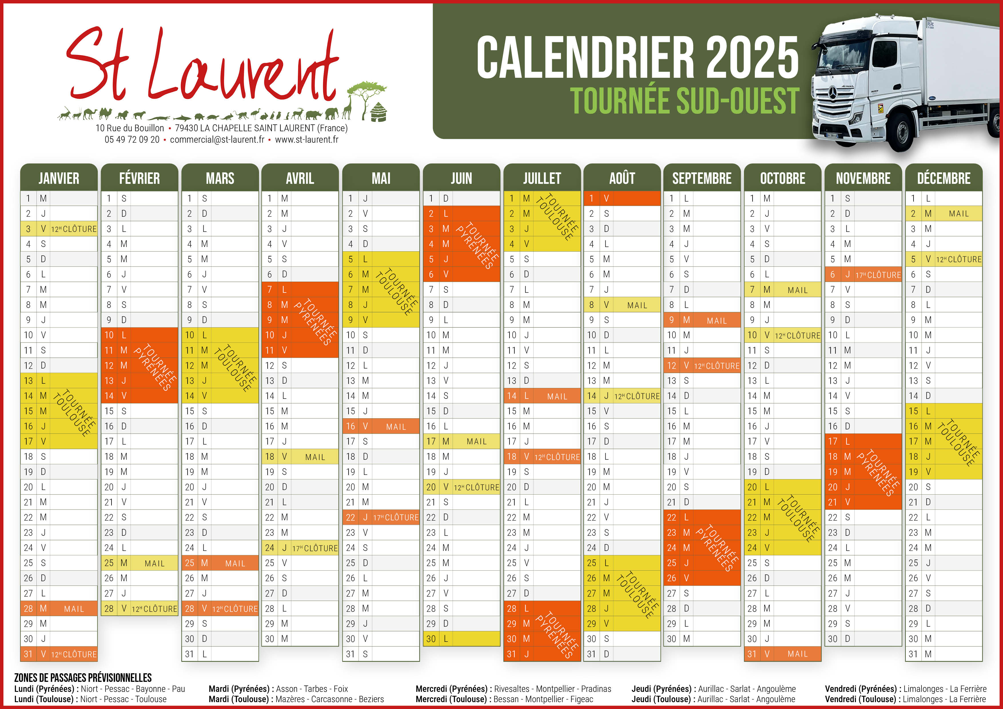 Calendrier tournée Sud-ouest 2025